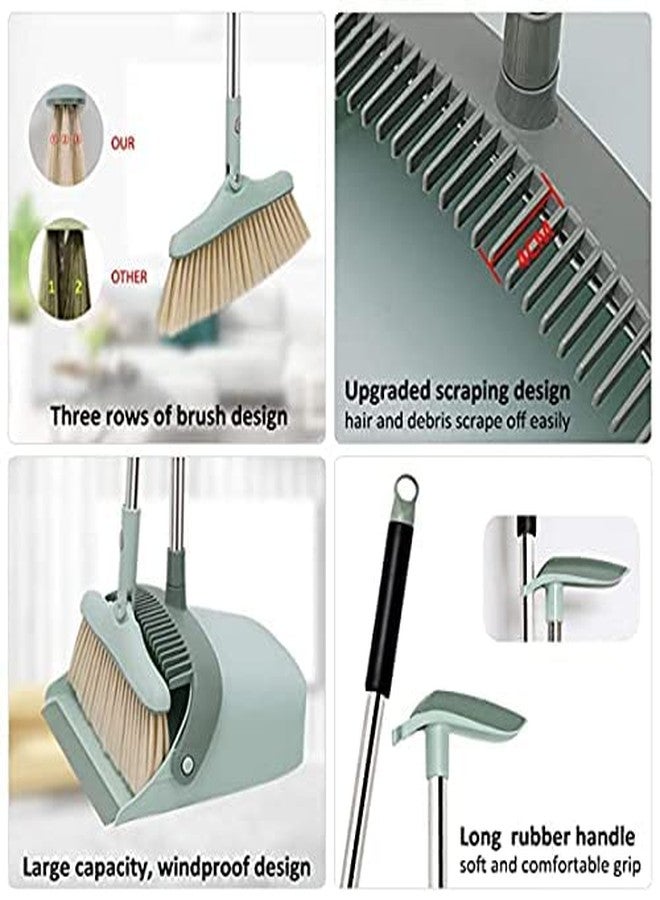 TRADYHousehold Cleaning Multi-Function Cleaning Soft Broom Plastic Material Long Handle Rotary Dustpan Rubber Lip Design Combination Broom and Dustpan Set - Image 4